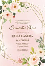 Polygonal frame and flowers - Invitación De Quinceañera